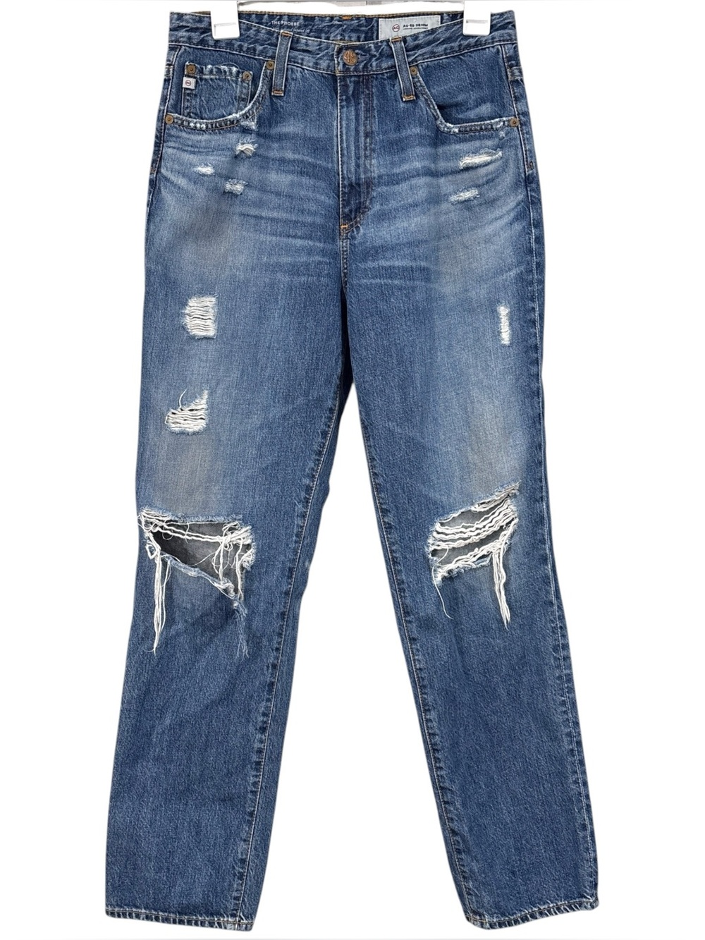 AG Adriano Goldschmied The Phoebe Blue Denim High Rise Distressed Jeans Size 29